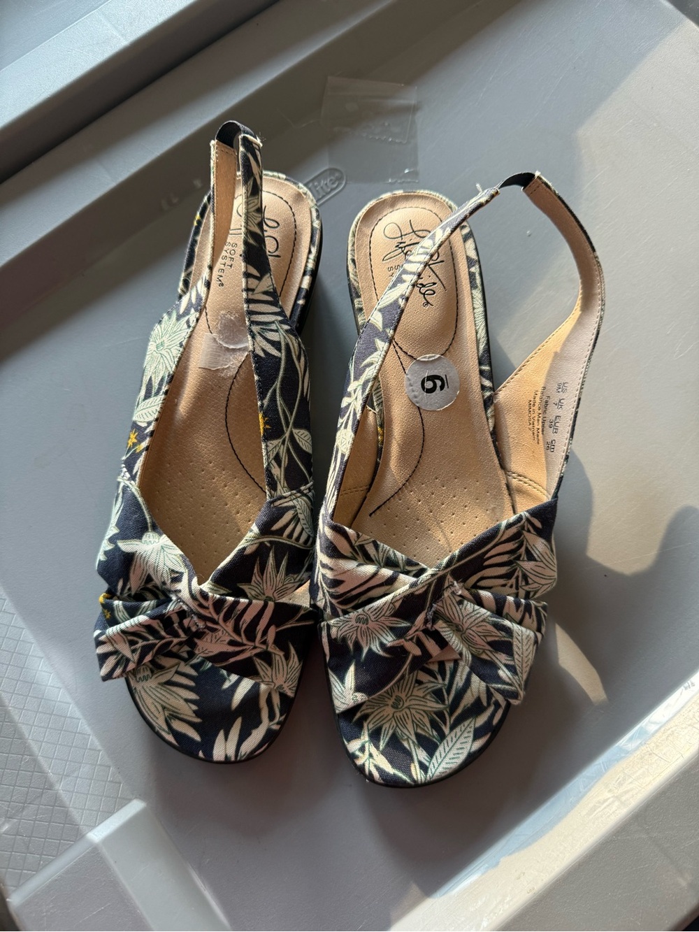 Life Stride Black Floral Knot Slingback Sandals